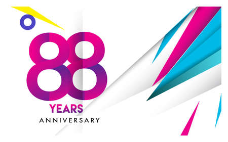88th years anniversary, vector design birthday celebration with colorful geometric isolated on white...