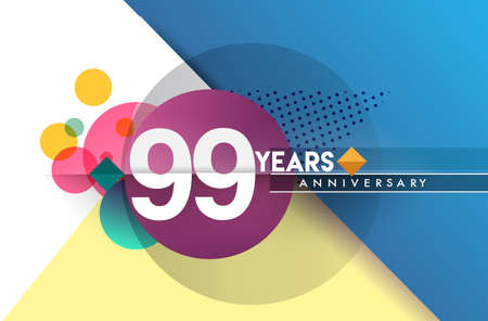 99th years anniversary, vector design birthday celebration with colorful geometric background and circles shape.のイラスト素材