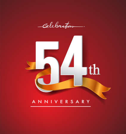 54th anniversary logotype with golden ribbon isolated on red elegance background, vector design for birthday celebration, greeting card and invitation card.のイラスト素材