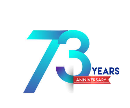73rd Anniversary celebration logotype blue colored with red ribbon, isolated on white background.のイラスト素材