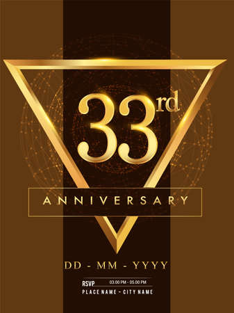 33rd anniversary poster design on golden and elegant background, vector design for anniversary celebration, greeting card and invitation card.のイラスト素材