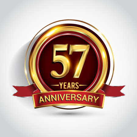 57th golden anniversary logo with ring and red ribbon isolated on white backgroundのイラスト素材