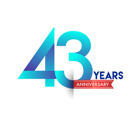 43rd Anniversary celebration logotype blue colored with red ribbon, isolated on white background.のイラスト素材