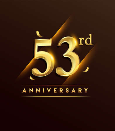 53rd anniversary glowing logotype with confetti golden colored isolated on dark background, vector design for greeting card and invitation card.のイラスト素材