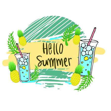 Summer background, logo, hand drawn and design elements for summer holiday, Vector illustration for poster and invitation.のイラスト素材