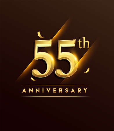 55th anniversary glowing logotype with confetti golden colored isolated on dark background, vector design for greeting card and invitation card.のイラスト素材