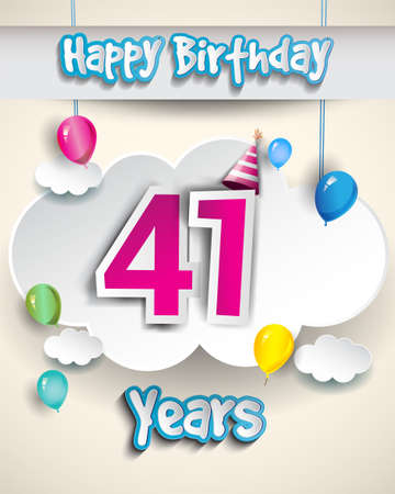 41st Anniversary Celebration Design, with clouds and balloons, confetti. Vector template elements for birthday celebration party.のイラスト素材