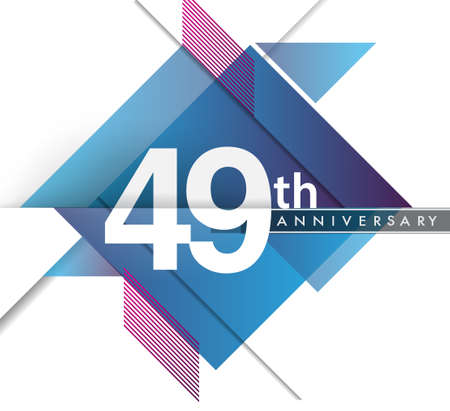 49th years anniversary logo with geometric, vector design birthday celebration isolated on white...