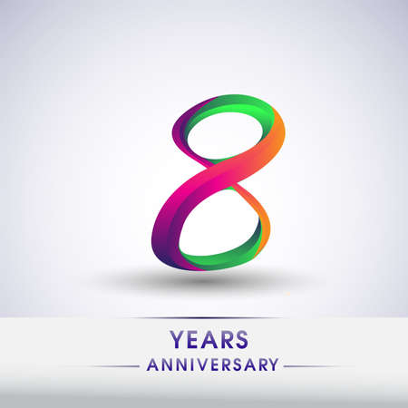 8th anniversary celebration logotype green and red colored. ten years birthday logo on white...
