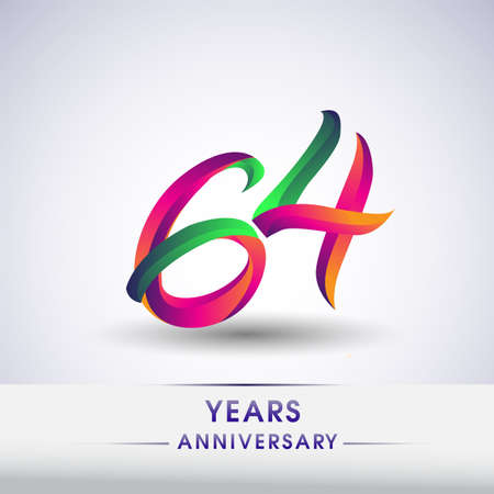 64th anniversary celebration logotype green and red colored. ten years birthday logo on white background.のイラスト素材