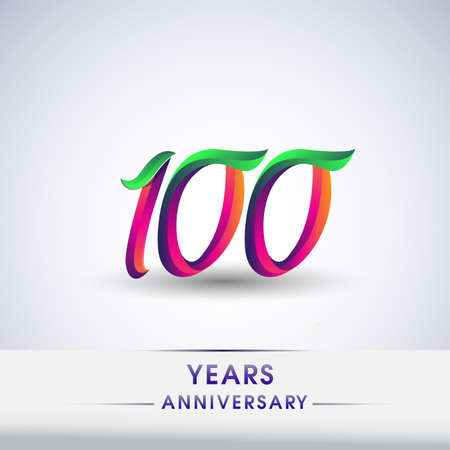 100th anniversary celebration logotype green and red colored. ten years birthday logo on white background.のイラスト素材