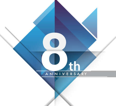 8th years anniversary logo with geometric, vector design birthday celebration isolated on white background.のイラスト素材