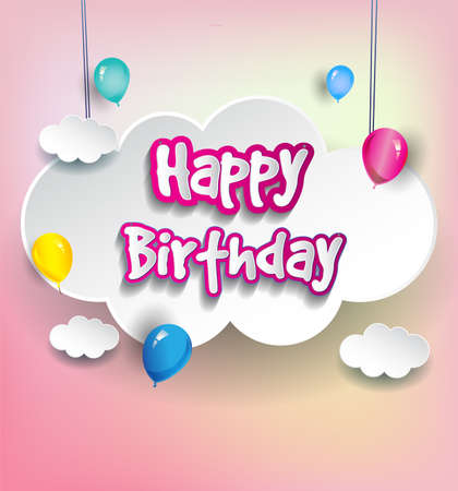 Happy Birthday vector design for greeting cards with balloon and clouds, vector illustration for birthday celebrationのイラスト素材