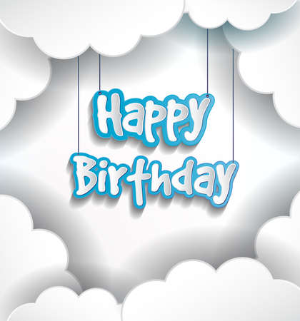 Happy Birthday vector design for greeting cards with balloon and clouds, vector illustration for birthday celebrationのイラスト素材