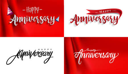 Happy Anniversary hand lettering. Handmade calligraphy vector illustration isolated with curtain background, vector sets.のイラスト素材