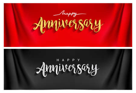 Happy Anniversary hand lettering. Handmade calligraphy vector illustration isolated with curtain background, vector sets.のイラスト素材
