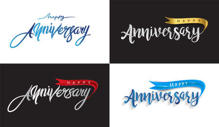 Happy Anniversary lettering text banner. Vector illustration, Vector setのイラスト素材