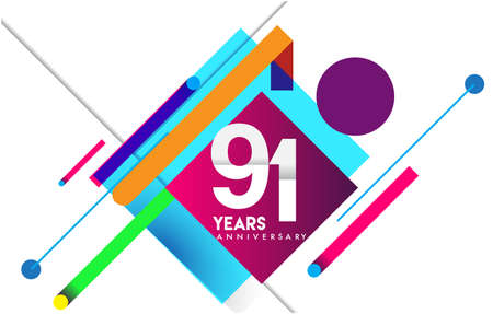 91st years anniversary logo, vector design birthday celebration with colorful geometric isolated on...