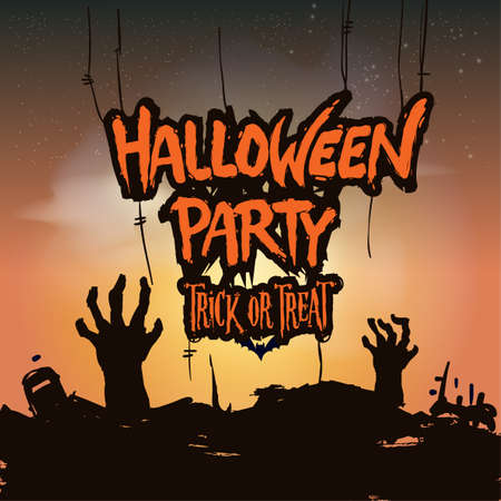 Happy Halloween Poster, night background with creepy pumpkins, illustration. vector elements for banner, greeting card Halloween celebration.のイラスト素材