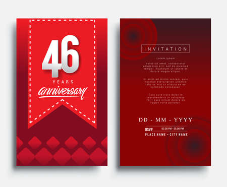 46th Years Anniversary Invitation/Greeting Card with Flat Design and Elegant, Isolated on Red Background. Vector illustration.のイラスト素材