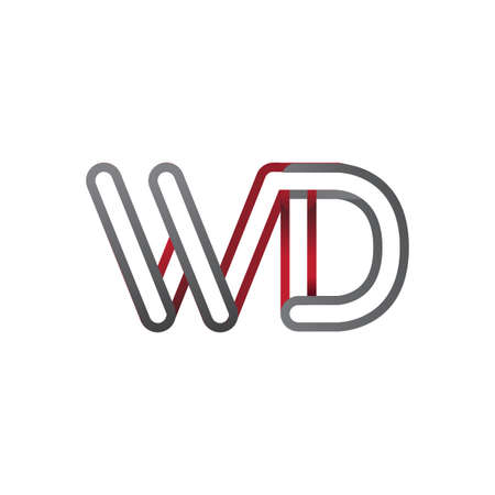 initial logo letter WD, linked outline red and grey colored, rounded logotypeのイラスト素材