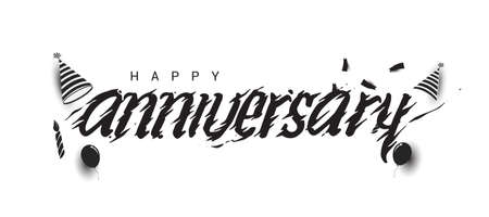 Happy Anniversary lettering text banner, black color. Vector illustration.のイラスト素材