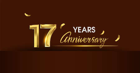 17th years anniversary celebration logotype. anniversary logo with golden color and gold confetti...