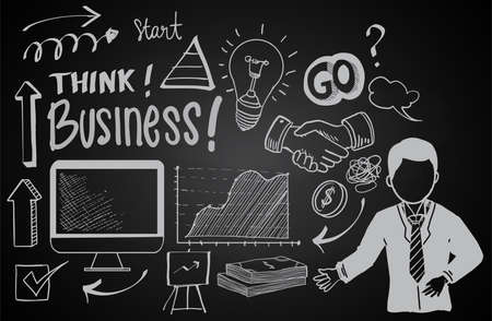 Business Idea doodles icons set. Vector illustration. isolated on blackboard background.のイラスト素材