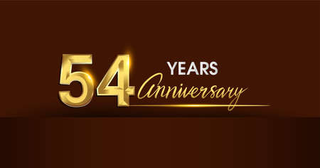 54th years anniversary celebration logotype. anniversary logo with golden color and gold confetti isolated on dark background, vector design for celebration, invitation card, and greeting cardのイラスト素材