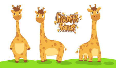 cute giraffe illustration, set of cartoon giraffe character. vector illustrationのイラスト素材
