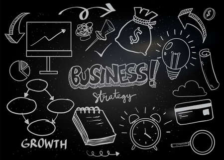 Business Idea doodles icons set. Vector illustration. isolated on blackboard background.のイラスト素材