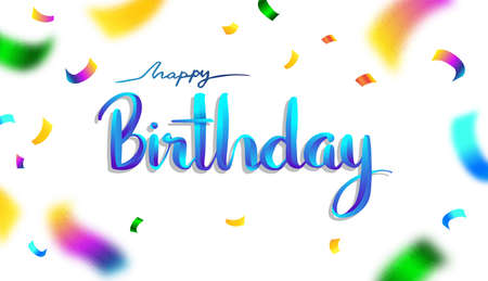 Happy Birthday typography vector design for greeting cards and poster with balloon, confetti and gift box, design template for birthday celebration.のイラスト素材