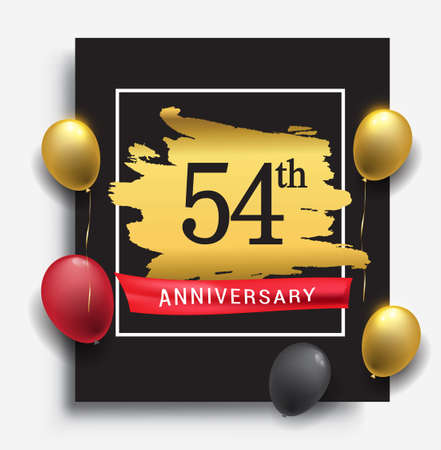 54th anniversary template design on golden brush background and balloon, vector design for greeting card and invitation card, Birthday celebrationのイラスト素材