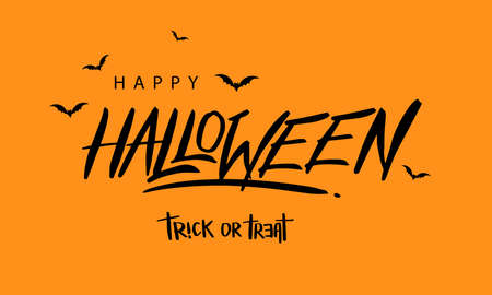 Happy Halloween Text Banner, Halloween calligraphy with bats for banner, poster, greeting card, party invitation. Isolated illustration.のイラスト素材