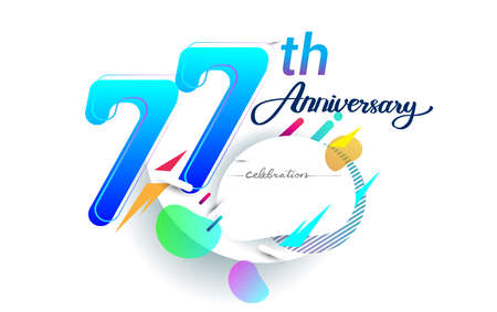 77th years anniversary logo, vector design birthday celebration with colorful geometric background, isolated on white background.のイラスト素材