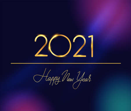 Happy New Year 2021 with glitter isolated on black background, text design gold colored, vector...