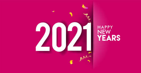 Happy new year 2021 Greeting card, 2021 modern logotype with balloon and confetti, vector...