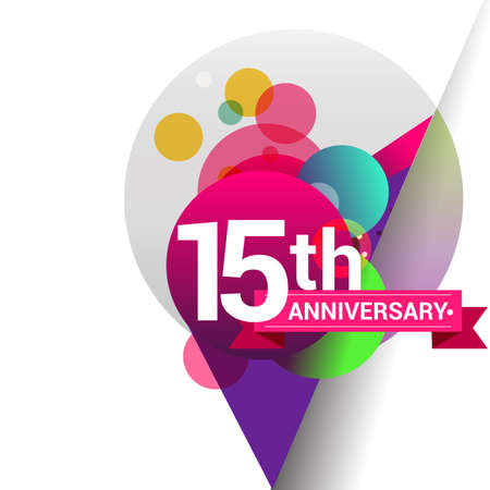 15th Anniversary logo with colorful geometric background, vector design template elements for your birthday celebration.のイラスト素材