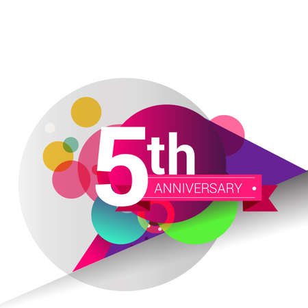 5th Anniversary logo with colorful geometric background, vector design template elements for your birthday celebration.のイラスト素材