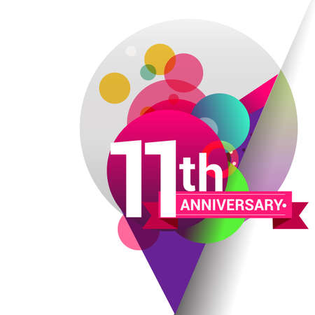 11th Anniversary   with colorful geometric background, vector design template elements for your birthday celebration.のイラスト素材