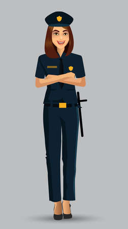 Woman Police officer avatar illustration, police woman character design with standing position. Vector illustration Isolated on white background.のイラスト素材