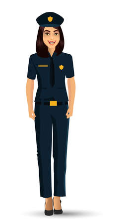 Woman Police officer avatar illustration, police woman character design with standing position. Vector illustration Isolated on white background.のイラスト素材