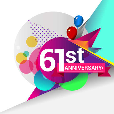 61st Years Anniversary with colorful geometric background, vector design template elements for your birthday celebration.のイラスト素材