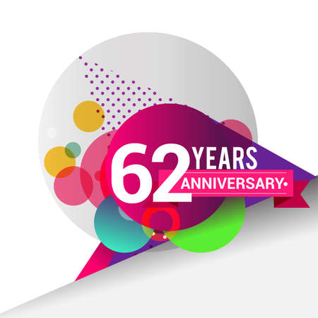62nd Years Anniversary with colorful geometric background, vector design template elements for your birthday celebration.のイラスト素材