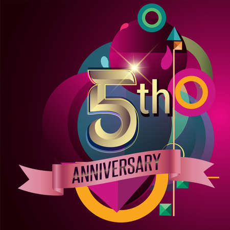 5th Anniversary, Party poster, banner and invitation - background geometric glowing element. Vector Illustrationのイラスト素材