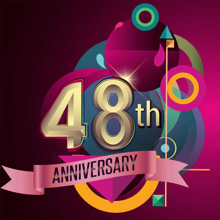 48th Anniversary, Party poster, banner and invitation - background geometric glowing element. Vector Illustrationのイラスト素材