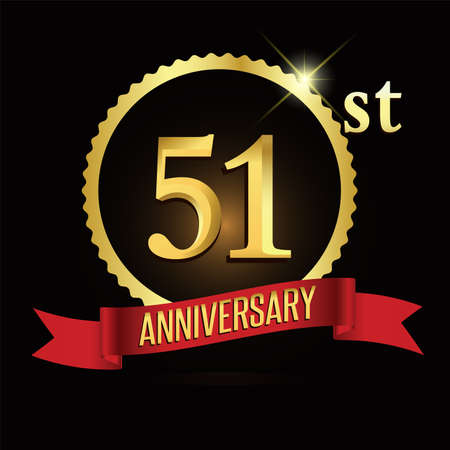 51st golden anniversary logo with shiny ring red ribbon.のイラスト素材