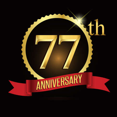 77th golden anniversary logo with shiny ring red ribbon.のイラスト素材