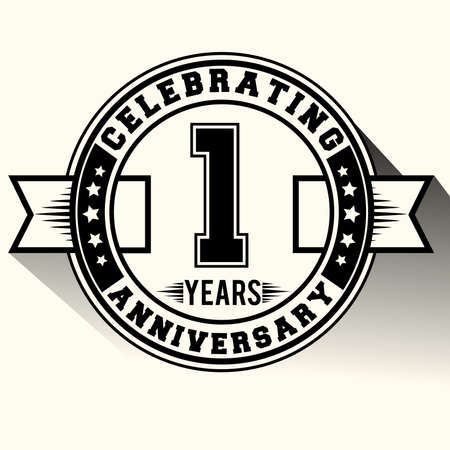 Celebrating 1 years anniversary logo vintage emblem. Retro vector background.のイラスト素材