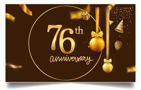 76th years anniversary design for greeting cards and invitation, with balloon, confetti and gift...